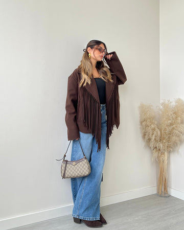 Cappotto corto con frange moro