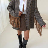 Giacca tartan con frange righe petrolio