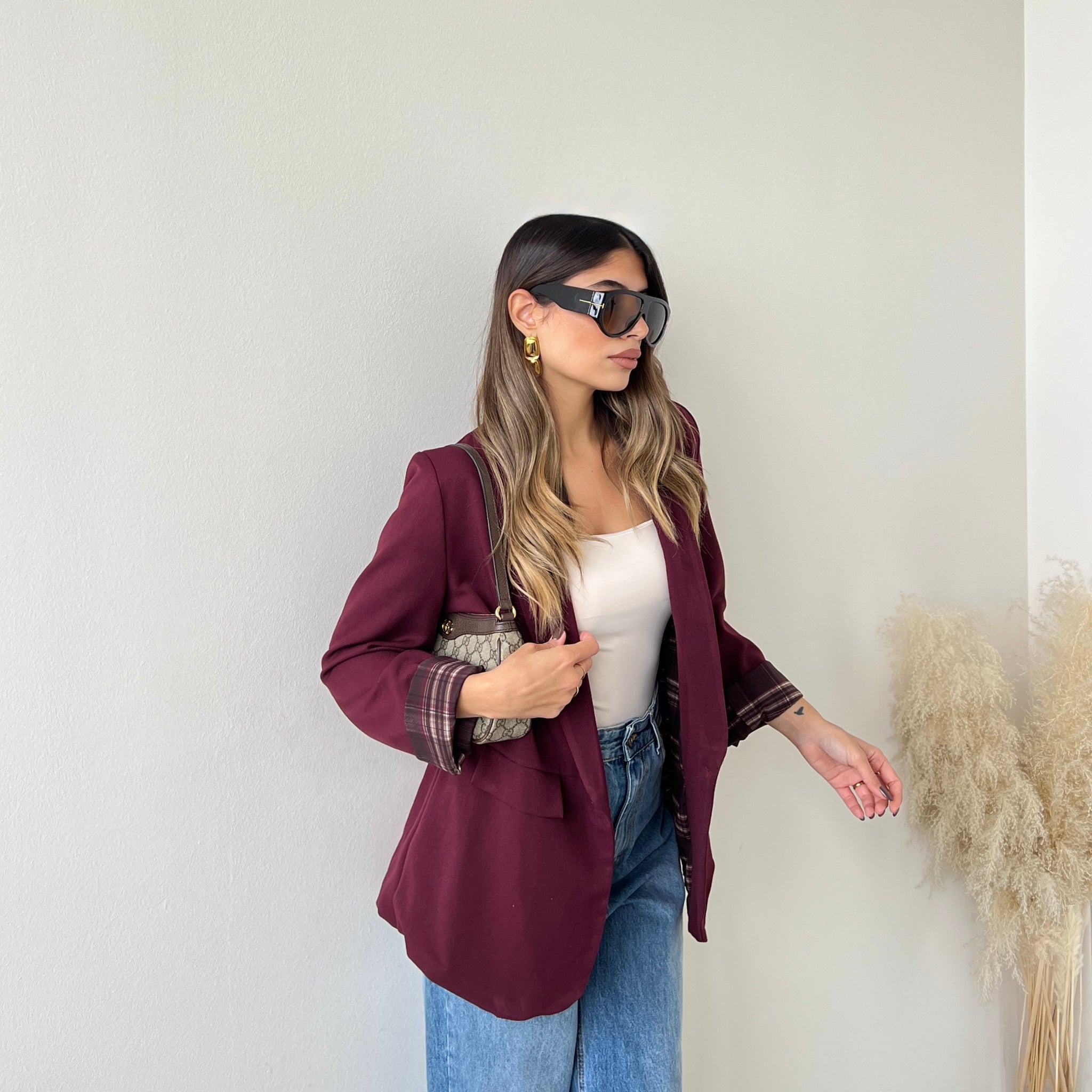 Blazer risvolti tartan burgundy