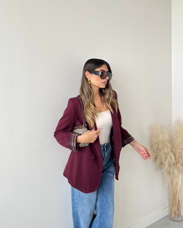 Blazer risvolti tartan burgundy