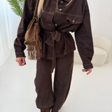 Giacca di jeans con cintura brown