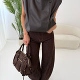 Chiodo gilet in simil pelle brown