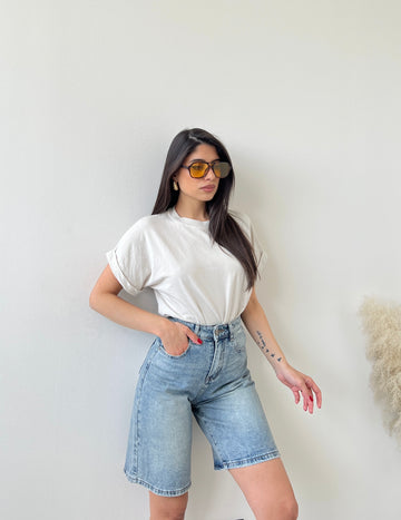T-shirt con risvolto beige