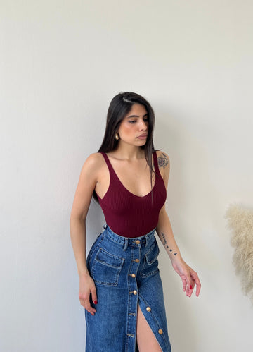Top in maglia scollo a v burgundy
