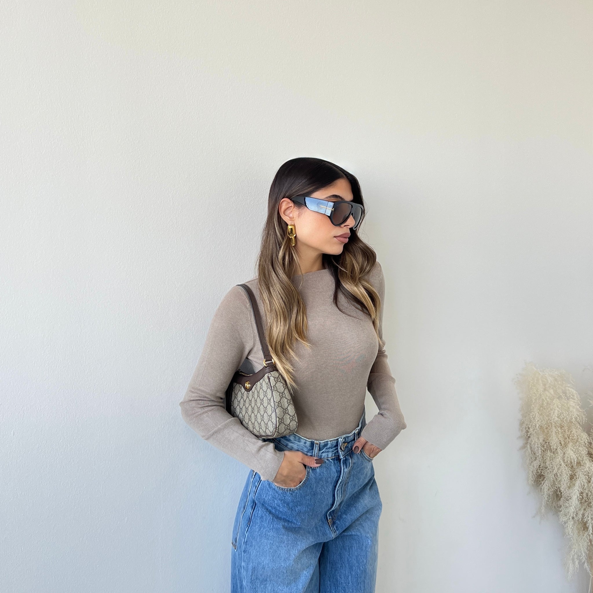Maglia misto cashmere tortora