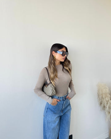 Maglia misto cashmere tortora