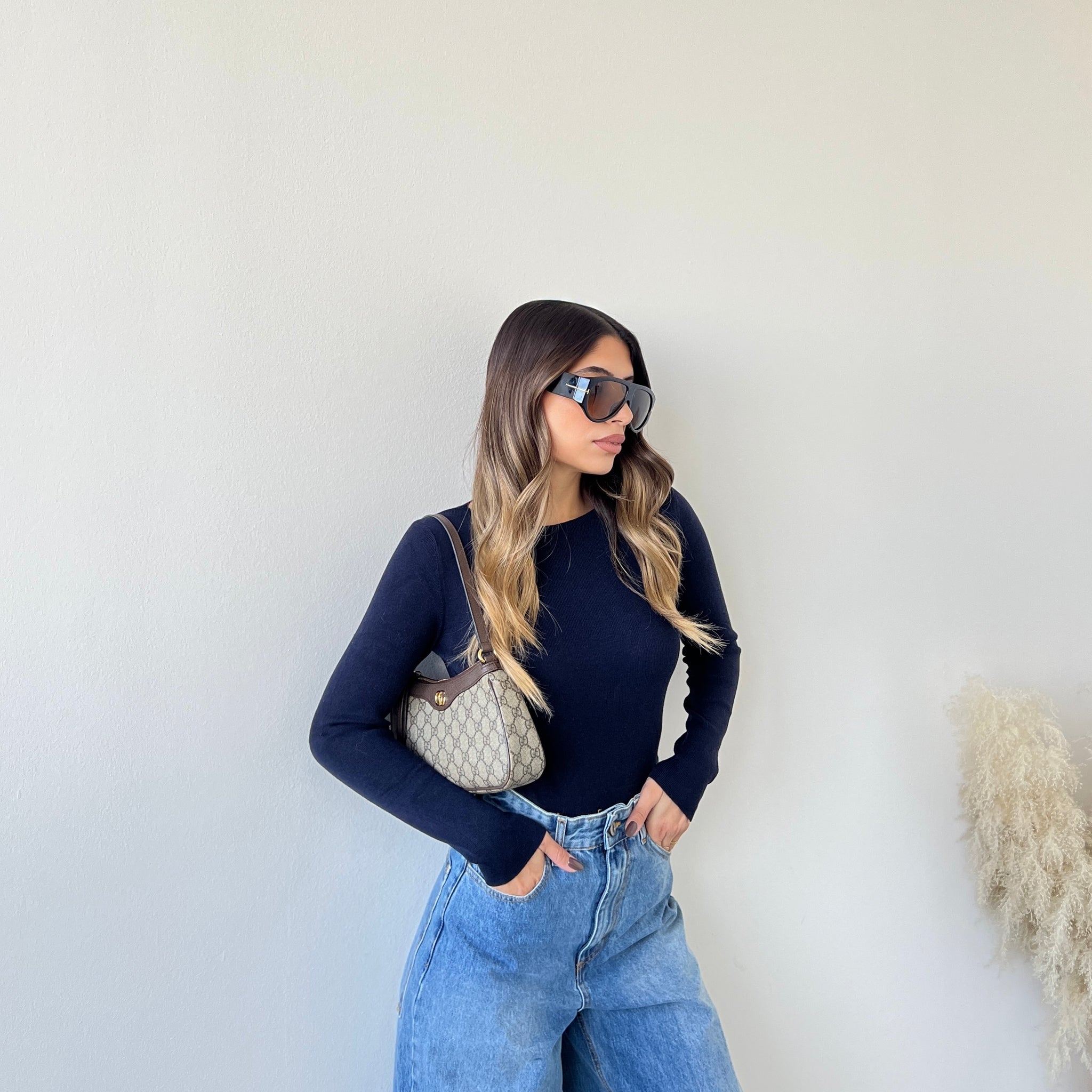 Maglia misto cashmere blu navy
