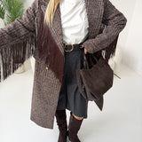Cappotto Premium in misto lana con frange brown