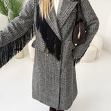 Cappotto Premium in misto lana con frange black