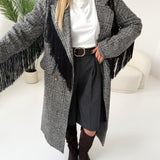 Cappotto Premium in misto lana con frange black