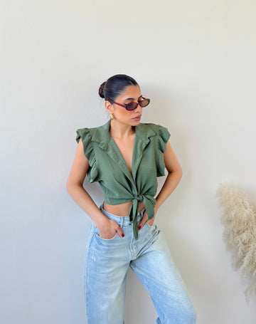 Blusa con manica voulant verdone