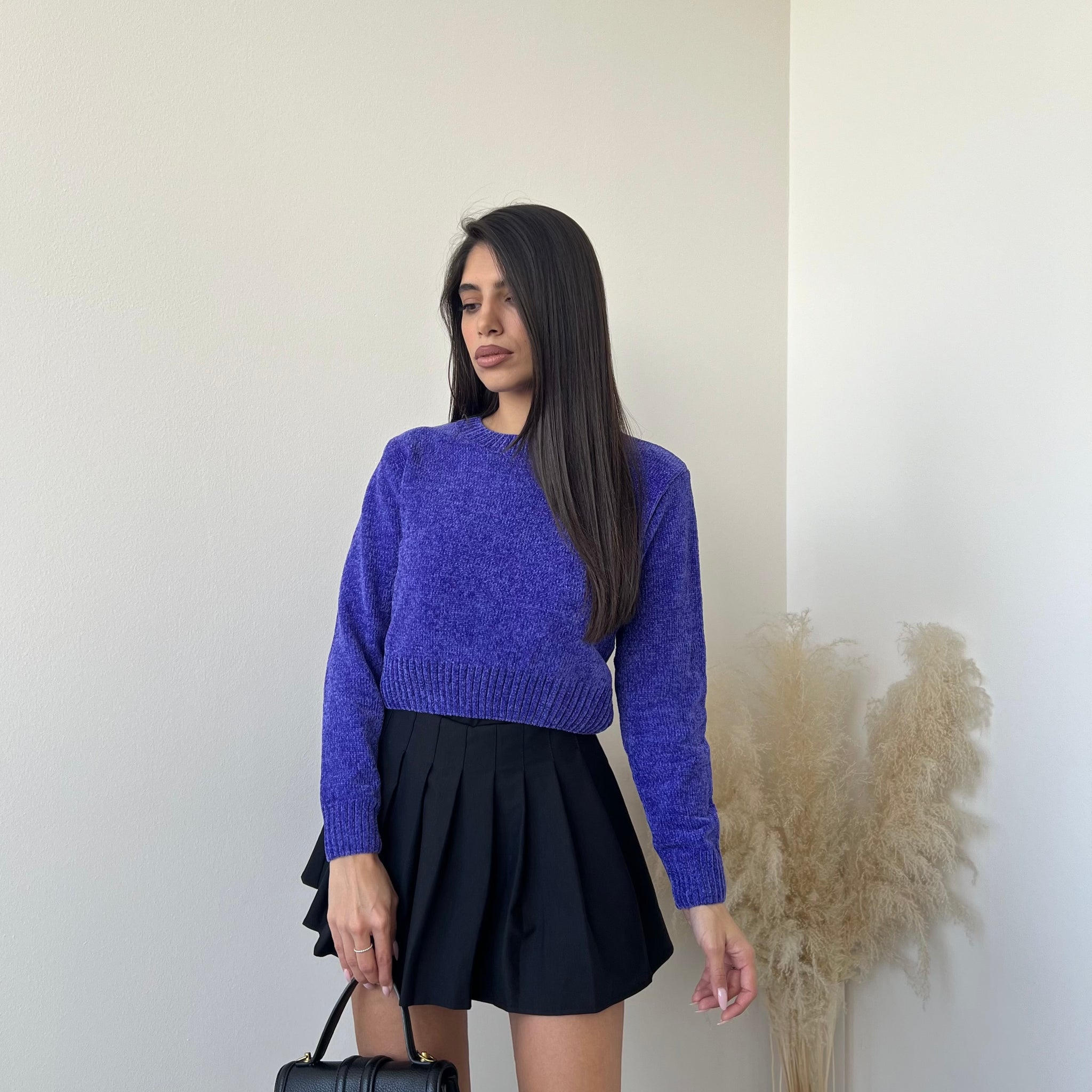 Pullover crop in ciniglia viola