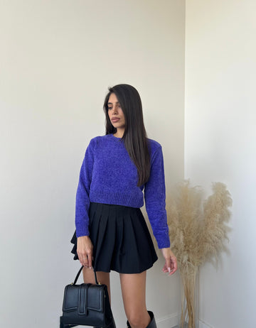 Pullover crop in ciniglia viola