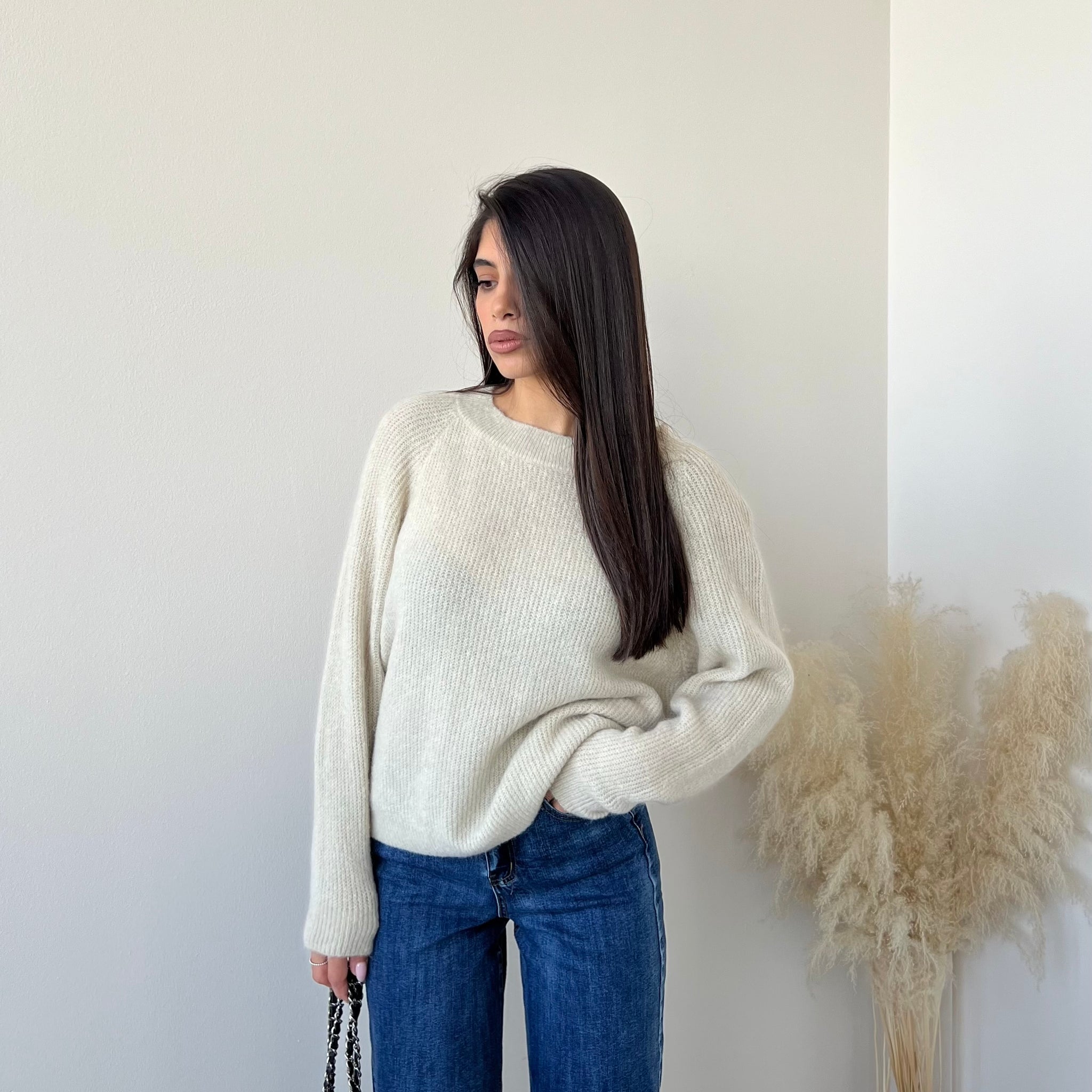 Pullover in calda lana beige