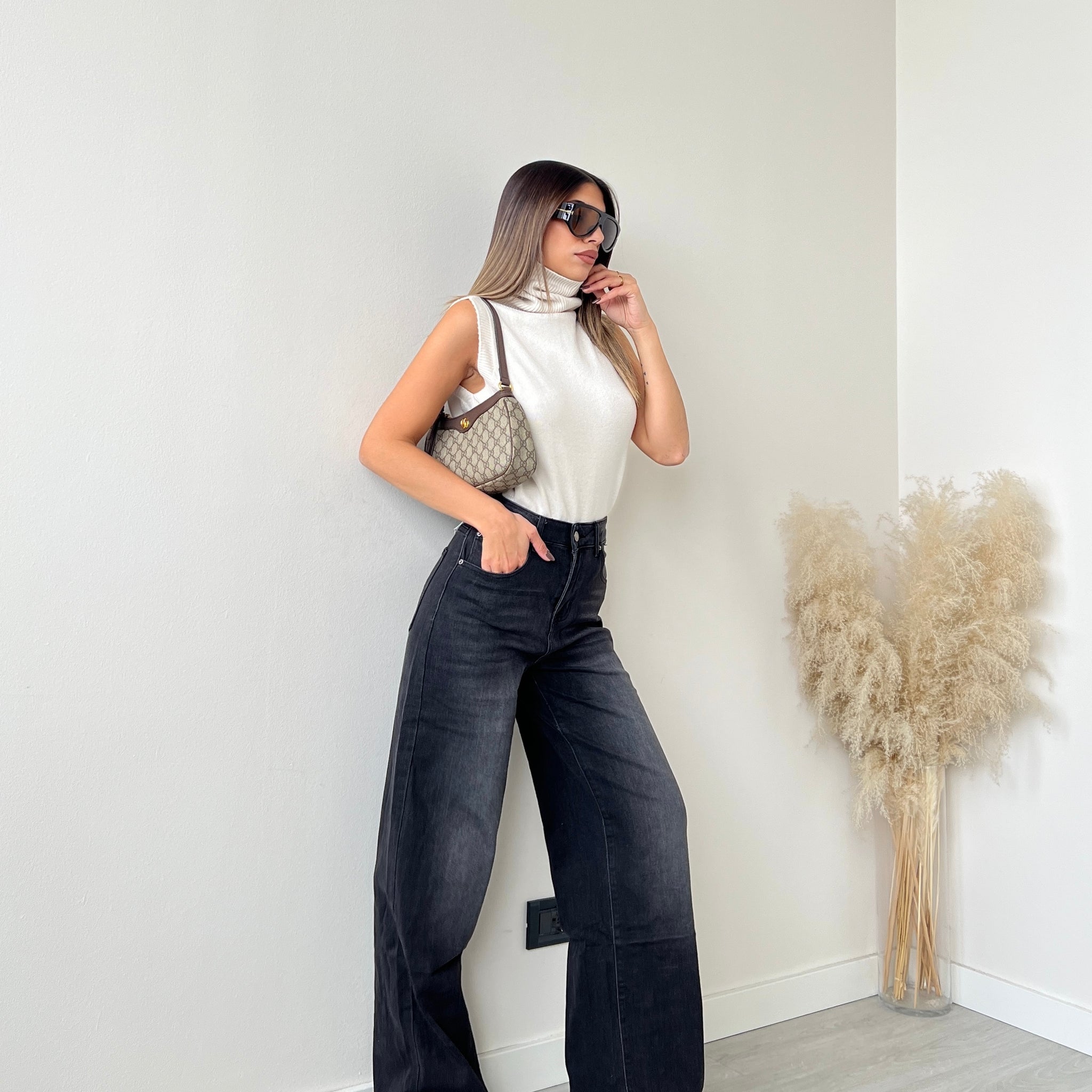 Jeans wide leg nero J580#