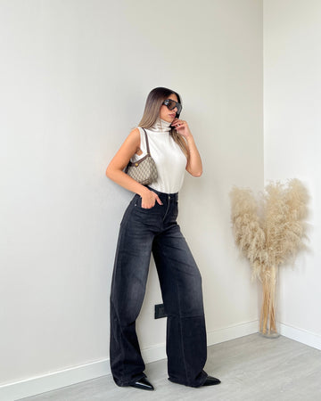 Jeans wide leg nero J580#