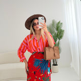 Camicia coreana a righe arancio e rosa