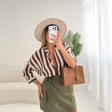 Camicia coreana a righe panna e brown