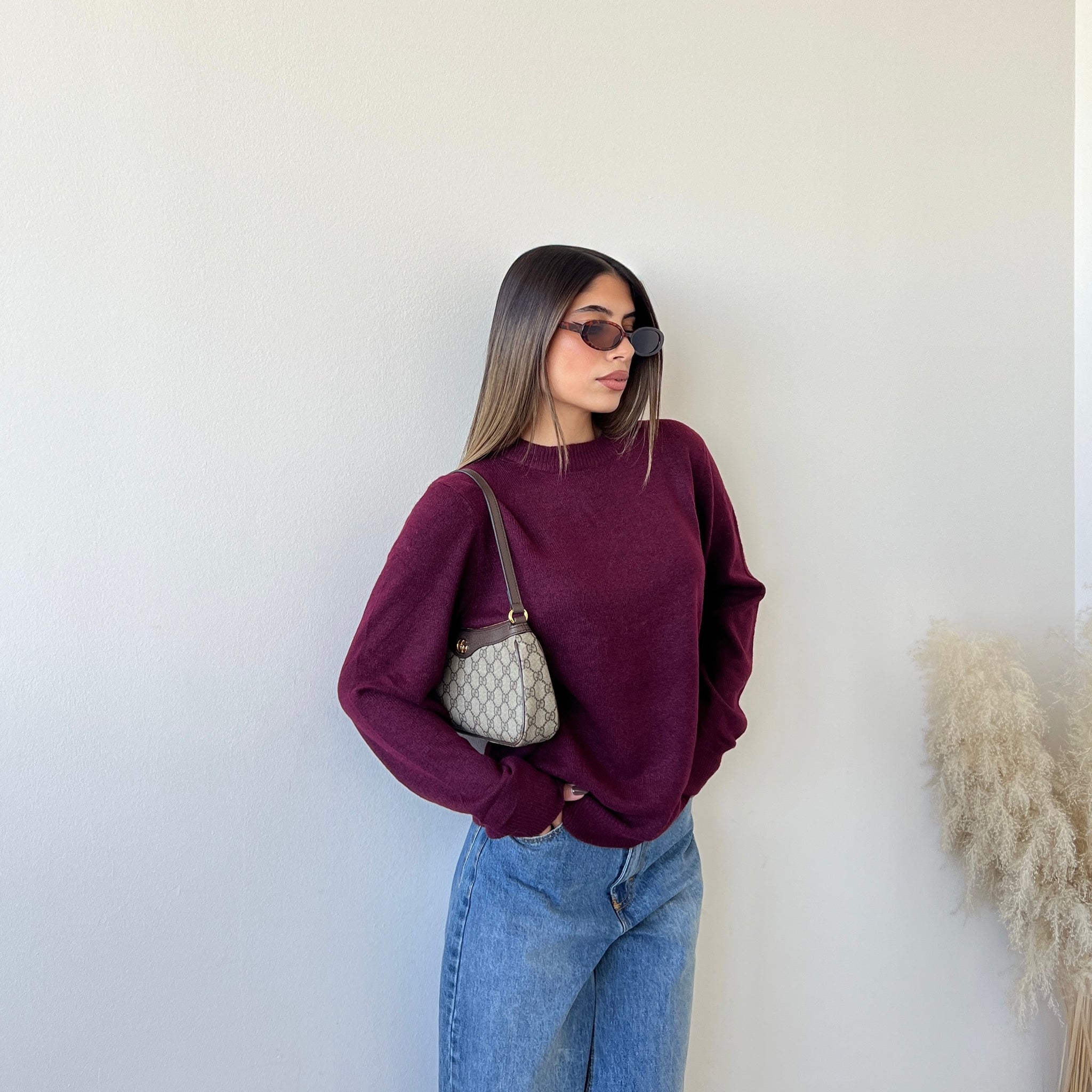 Maglione girocollo in misto lana vino