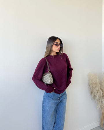 Maglione girocollo in misto lana vino