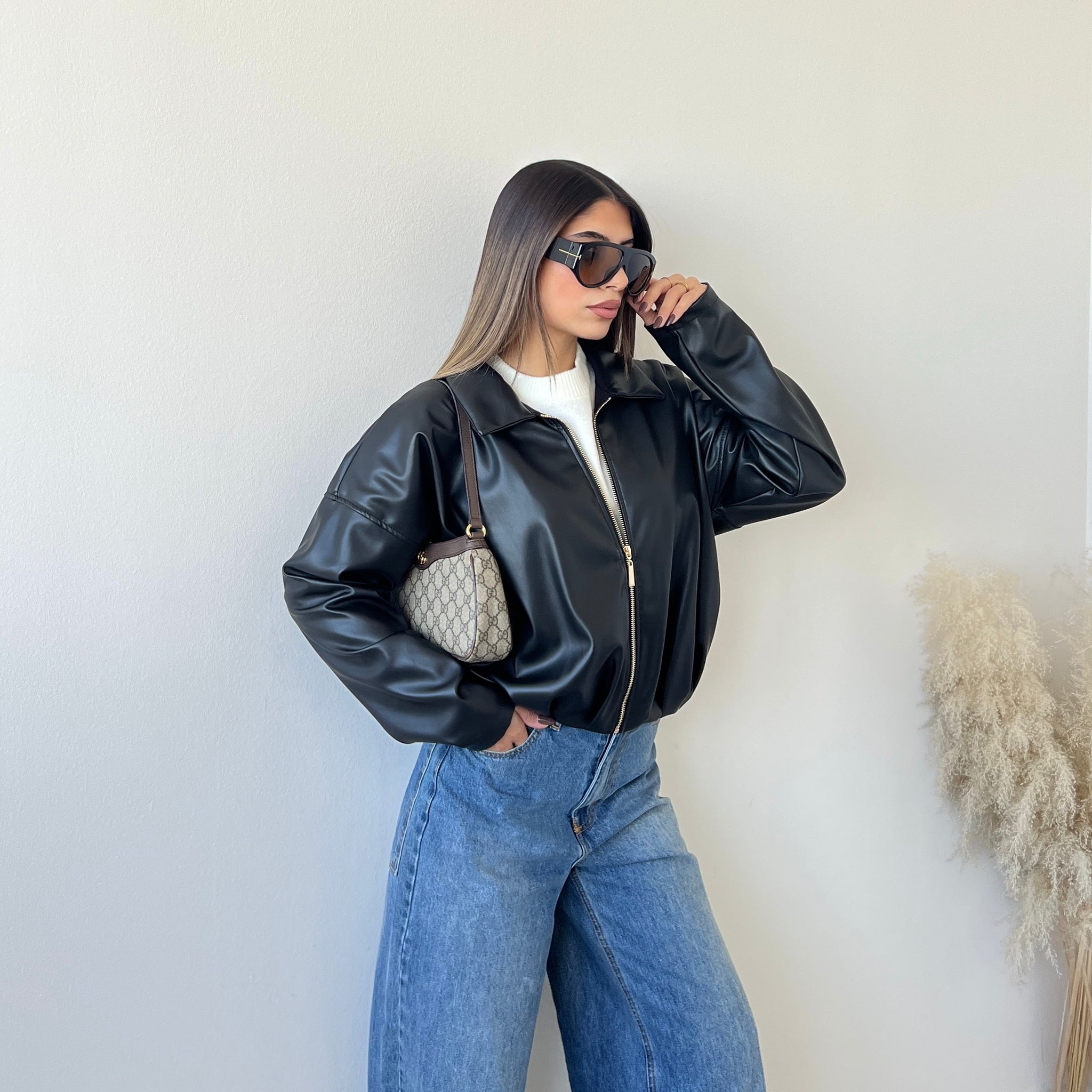 Bomber Nora simil pelle nero