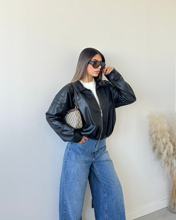 Bomber Nora simil pelle nero
