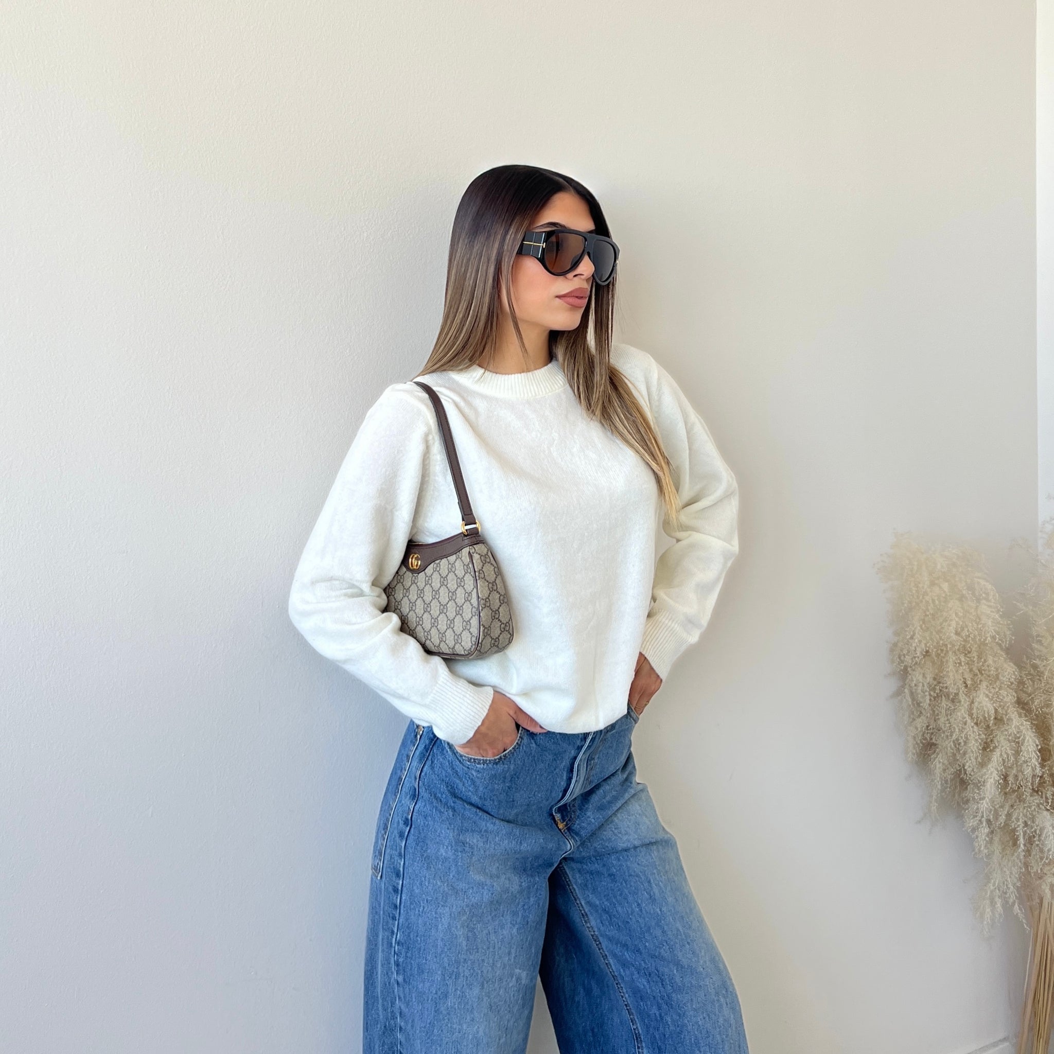 Maglione girocollo in misto lana bianco