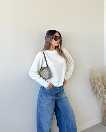 Maglione girocollo in misto lana bianco