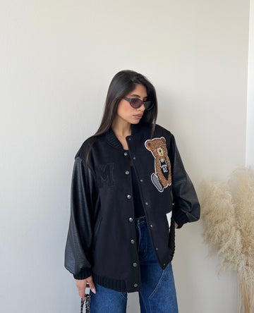 Bomber Teddy in misto lana nero n.8