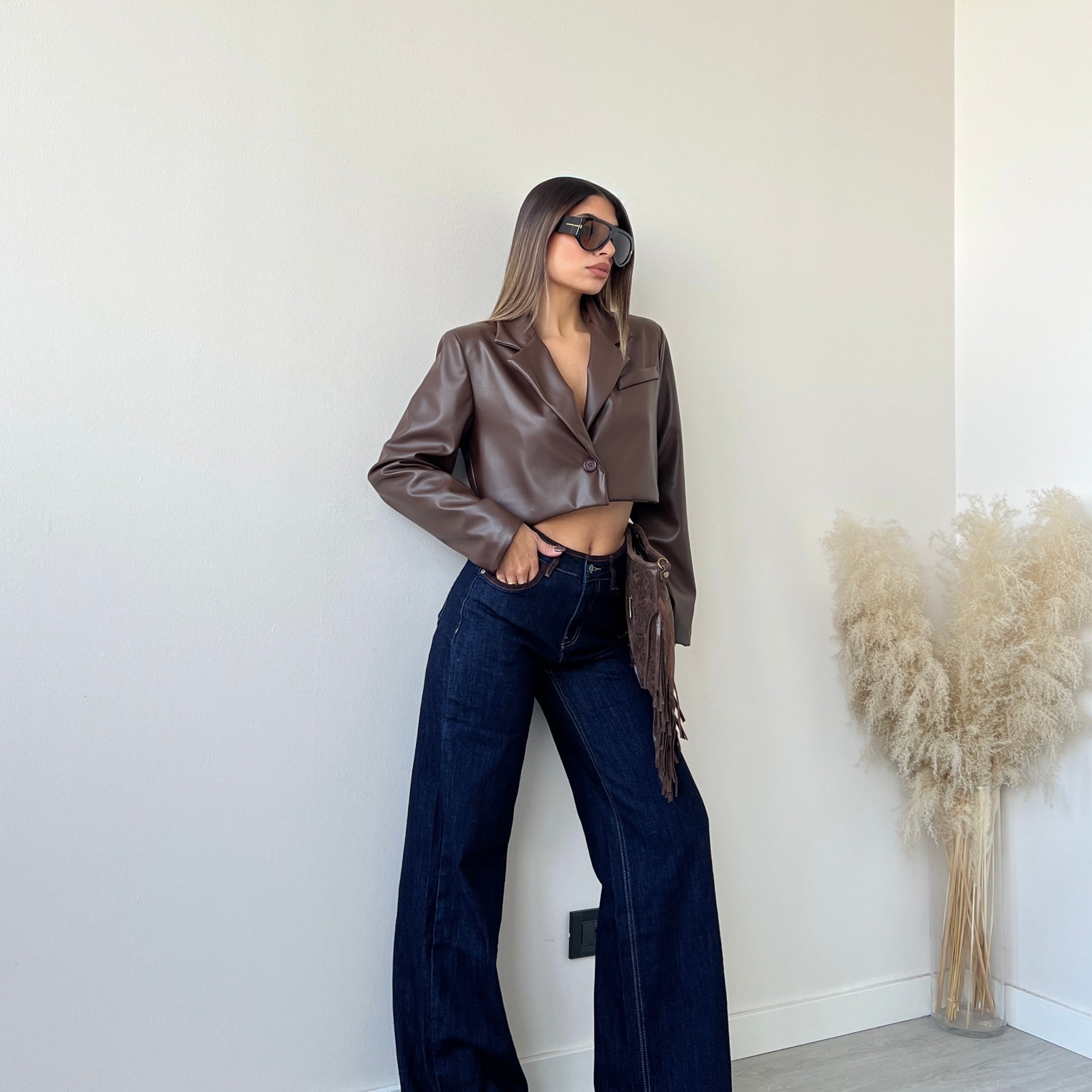 Jeans Blu con dettagli marroni