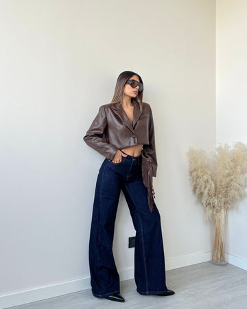 Jeans Blu con dettagli marroni