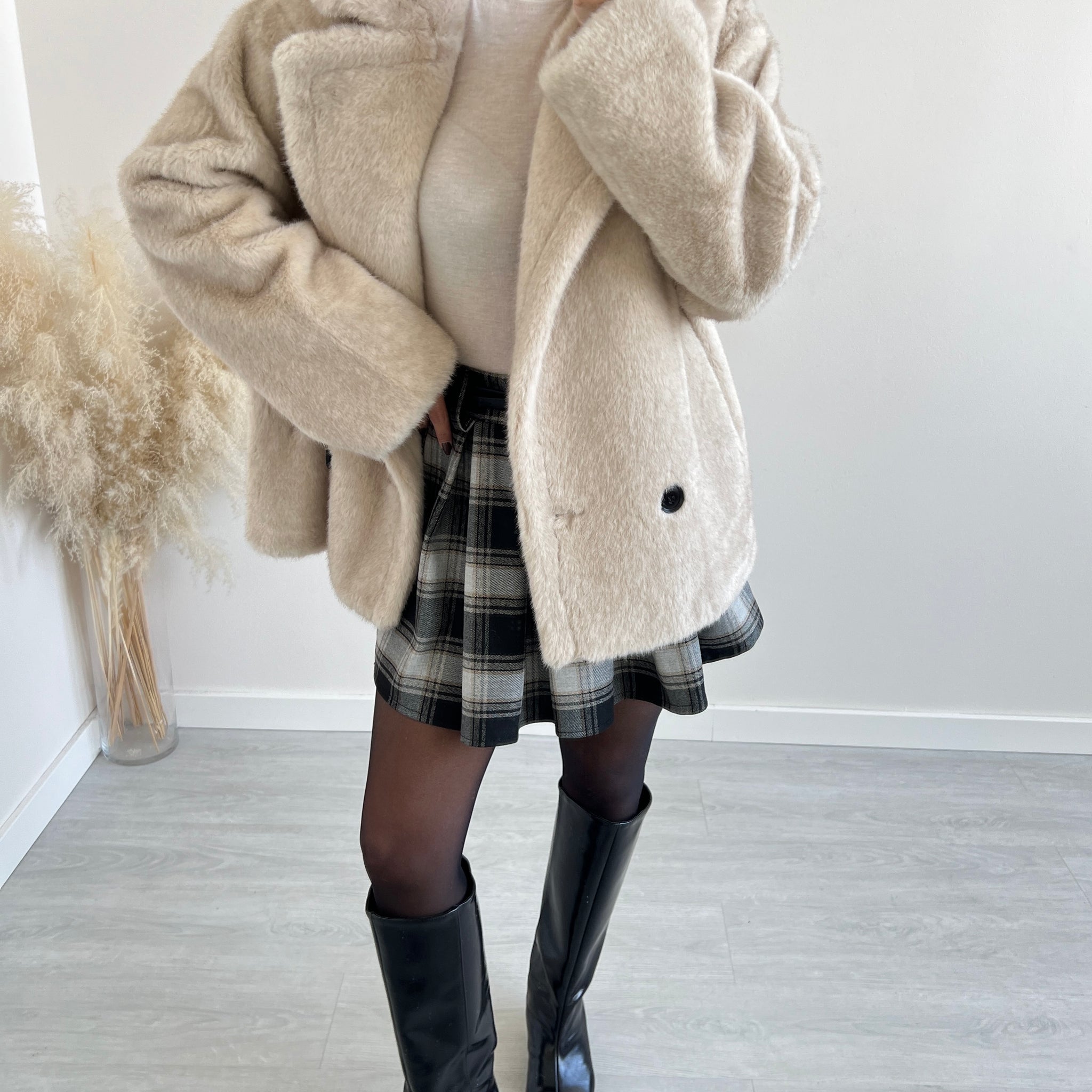 Ecopelliccia doppiopetto beige