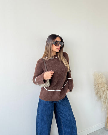 Maglione con riga a contrasto caffè
