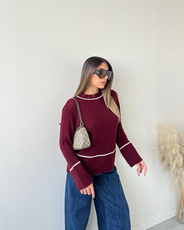 Maglione con riga a contrasto bordeaux