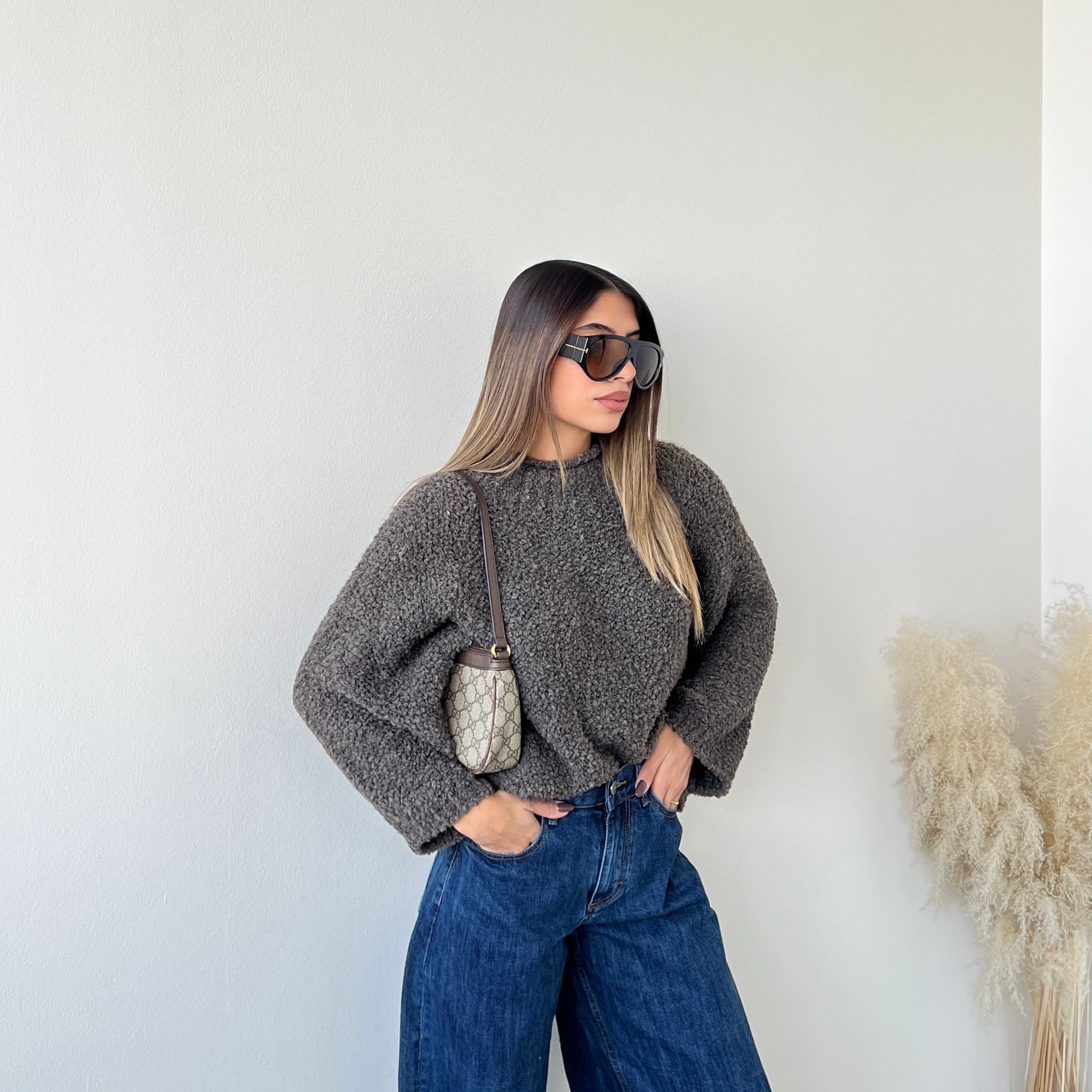 Pullover in bouclè testa di moro