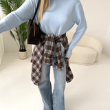 Pullover dolcevita con collo a costine celeste