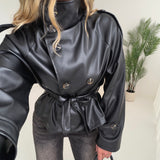Chiodo con cintura a collo alto black