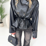 Chiodo con cintura a collo alto black