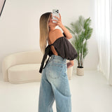 Blusa a barca con schiena scoperta brown