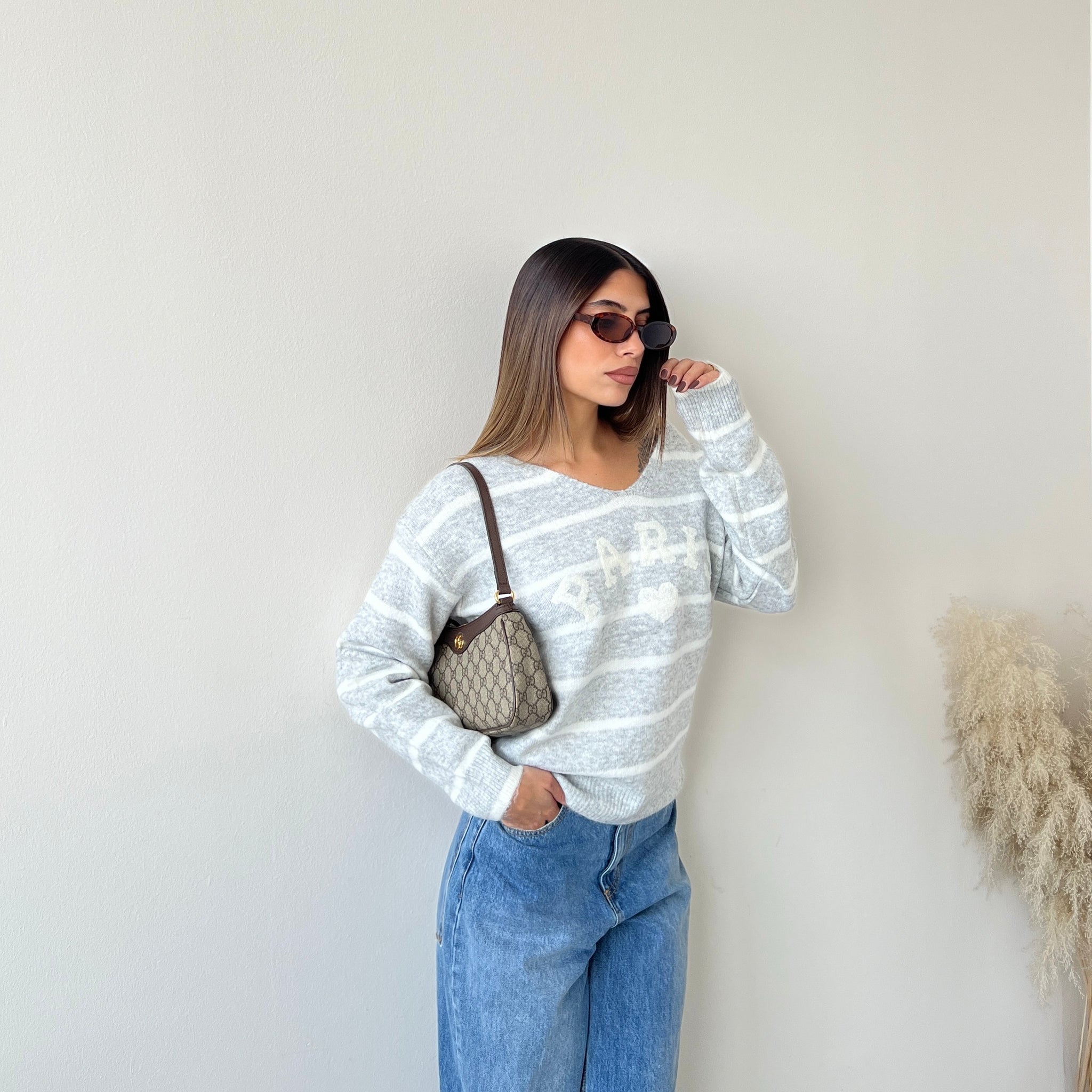 Pull con scritta PARIS grey