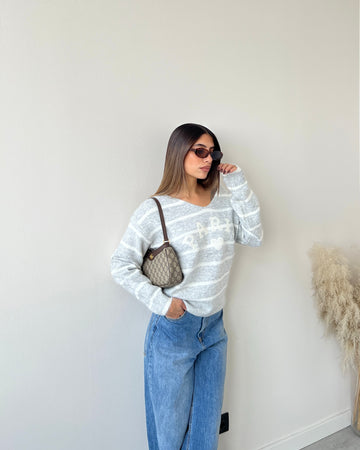 Pull con scritta PARIS grey