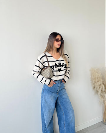 Pull con scritta PARIS beige