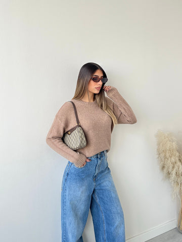 Pull con micro paillettes camel