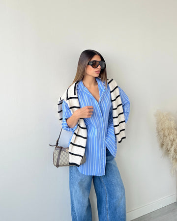 Camicia 100% cotone celeste a righe