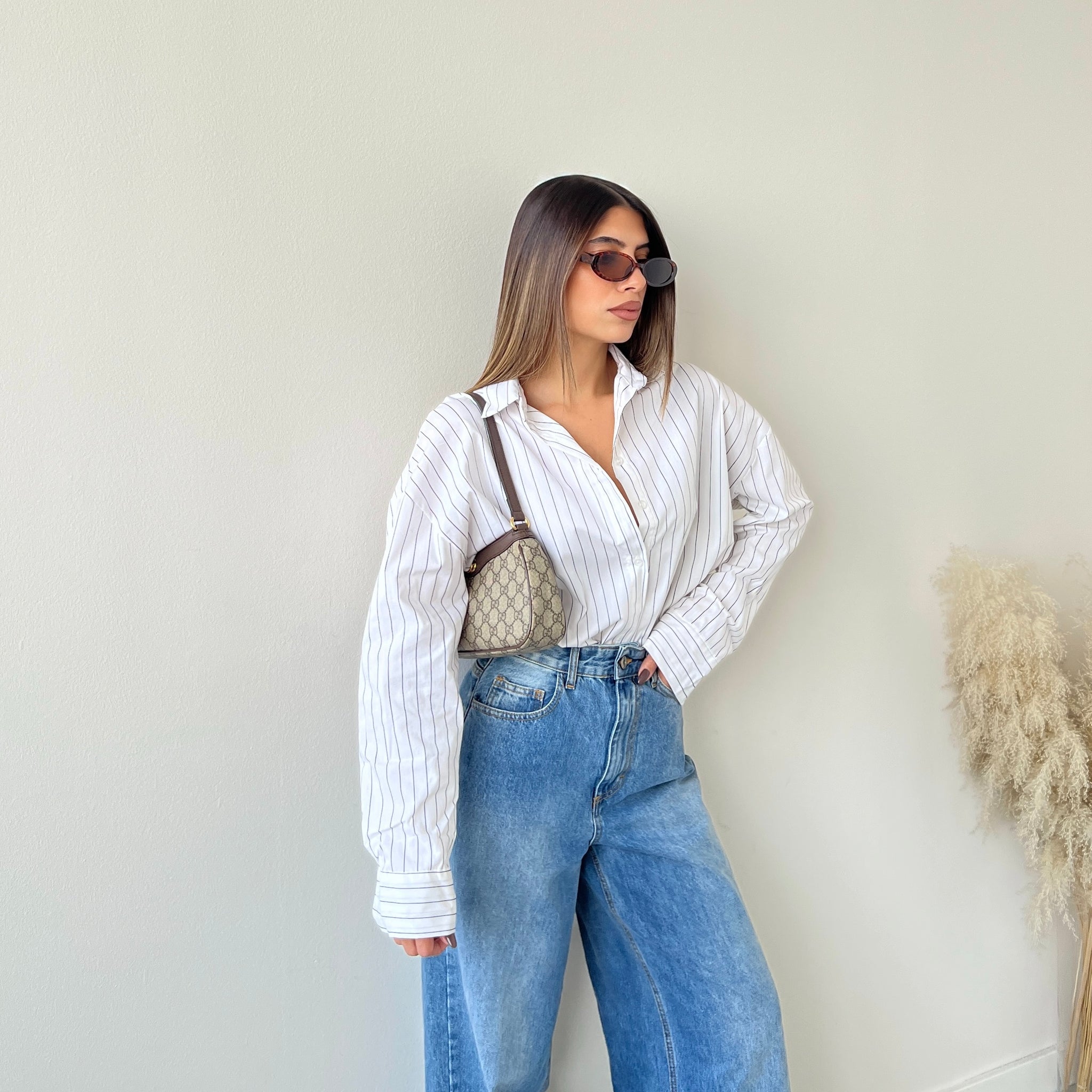 Camicia 100% cotone bianca a righe