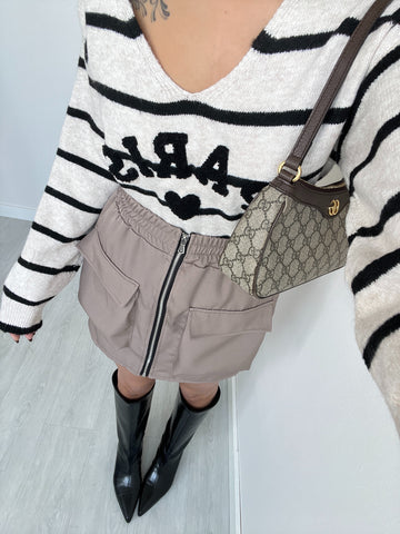 Gonna tasche e zip tortora