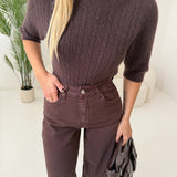 Maglia con trecce a mezza manica brown