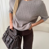 Maglia con trecce a mezza manica fango