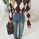 Cardigan rombo brown beige e panna