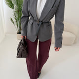 Giacca grey con fodera burgundy con cinturino